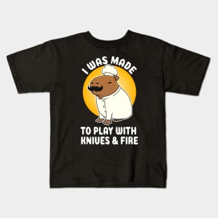 I was made to play with Knives and Fire Capybara Chef Cartoon Kids T-Shirt